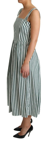 Green Striped Cotton A-Line Dress by Faz