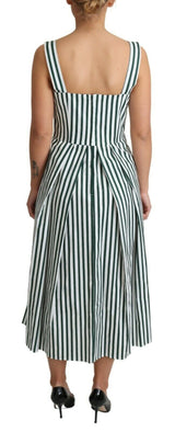 Green Striped Cotton A-Line Dress by Faz