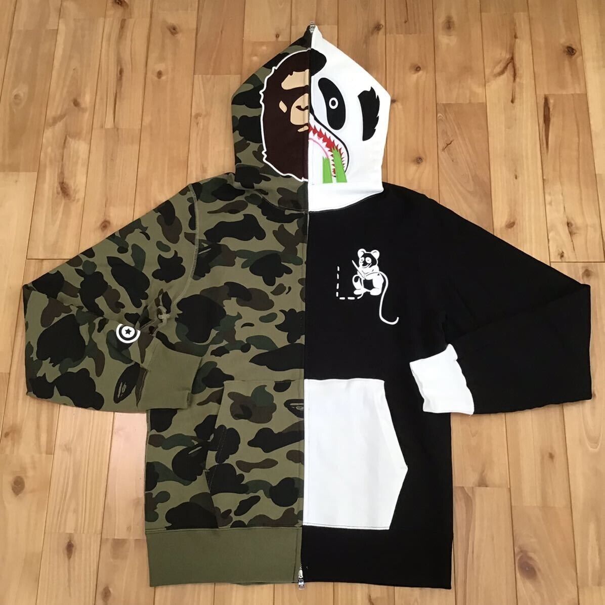 BAPE 1st Camo Ape Panda Half Full Zip Hoodie Green by Phantom Marketplace