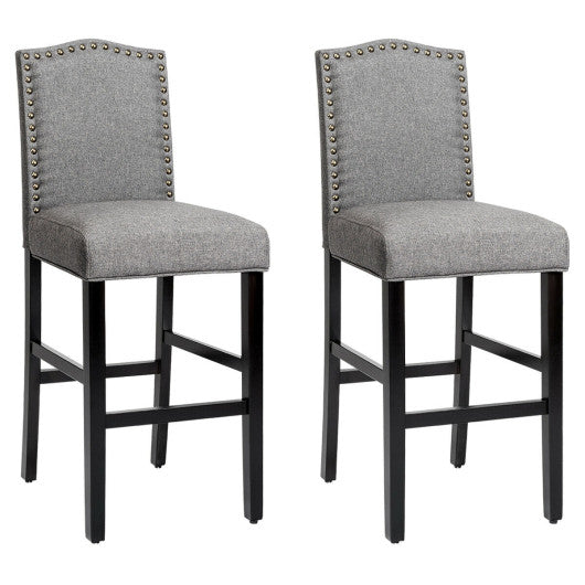 Set of 2 Bar Height Dining Side Barstools with Thick Cushion-Gray