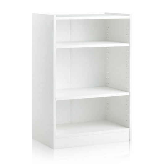 3-Tier Bookcase Open Display Rack Cabinet with Adjustable Shelves-White