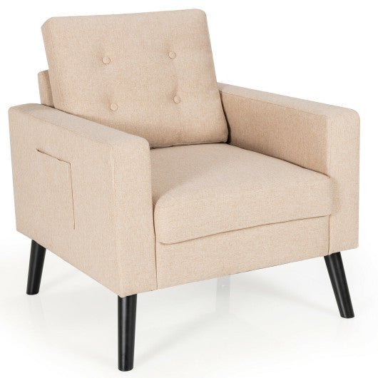 Mid-Century Upholstered Armchair Club Chair with Rubber Wood Legs-Beige