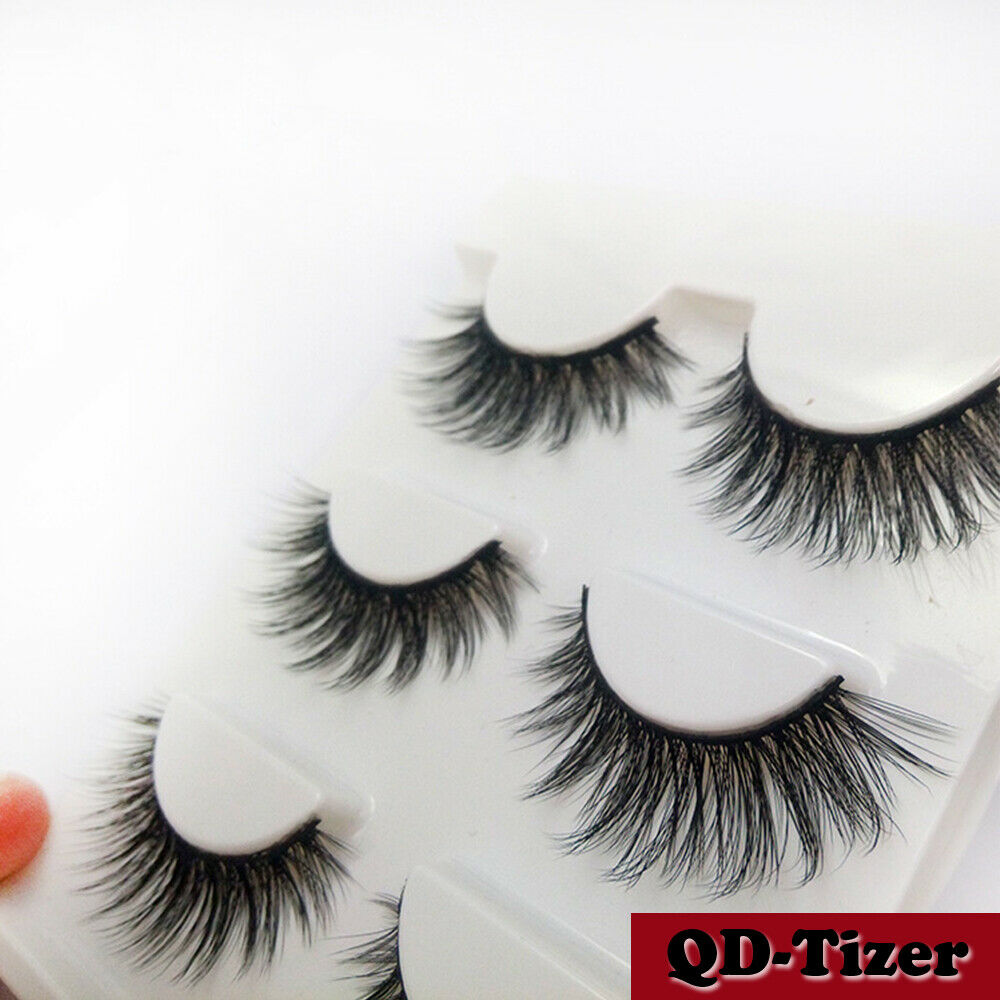 3 Pairs Natural Fashion Handmade Real Mink 3D False Eyelashes Thick Long Lashes by Js House