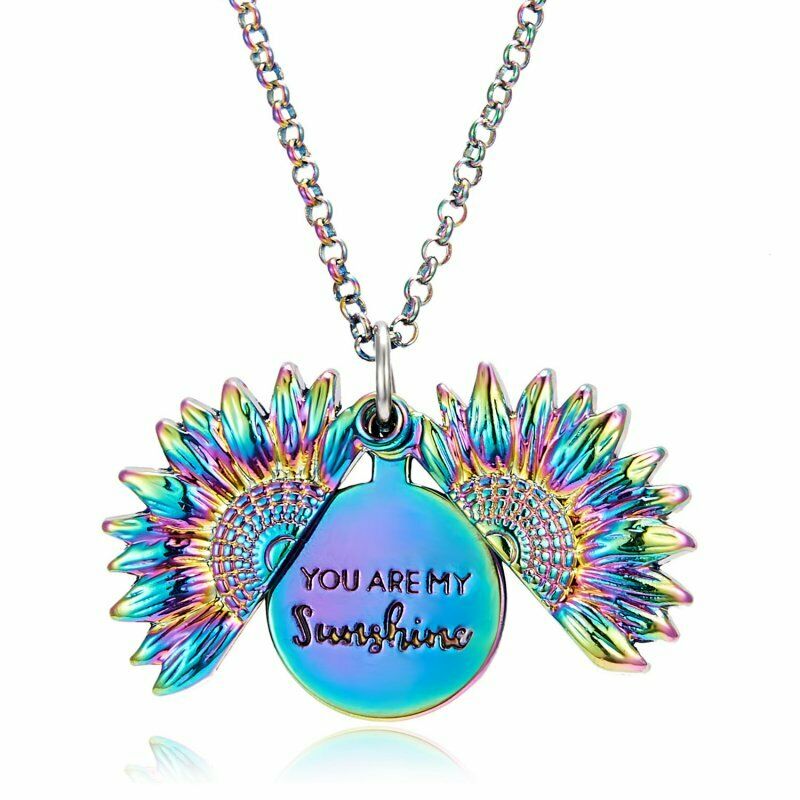 💍✅Sunflower Pendant Charm "You Are My Sunshine"  Sunflower Open Locket Chain Necklace Gift by Js House