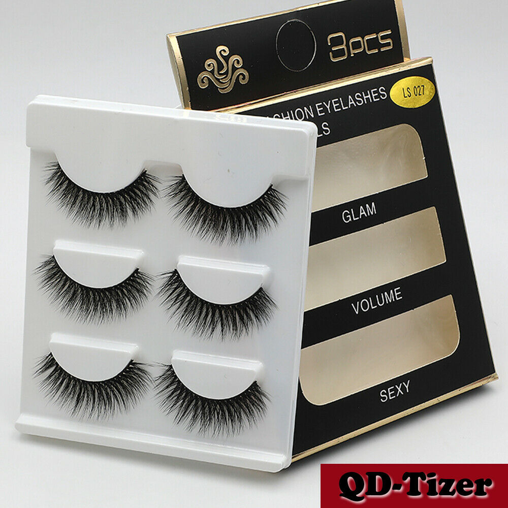 3 Pairs Natural Fashion Handmade Real Mink 3D False Eyelashes Thick Long Lashes by Js House