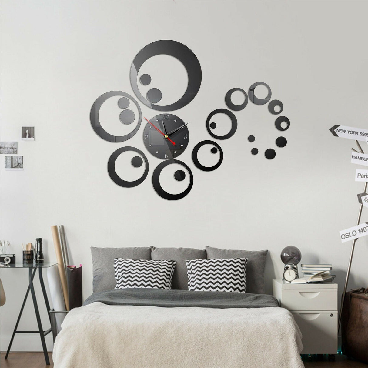 3D DIY  Home Modern Large Wall Clock Sticker Home Room Decor Art Decor  22- Silver _mkpt44 by Js House