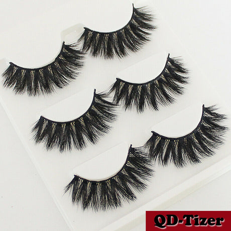 3 Pairs Natural Fashion Handmade Real Mink 3D False Eyelashes Thick Long Lashes by Js House