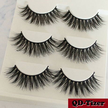 3 Pairs Natural Fashion Handmade Real Mink 3D False Eyelashes Thick Long Lashes by Js House