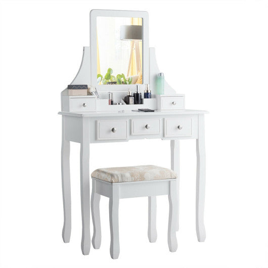 5 Drawers Removable Box Makeup Dressing Vanity Set-White