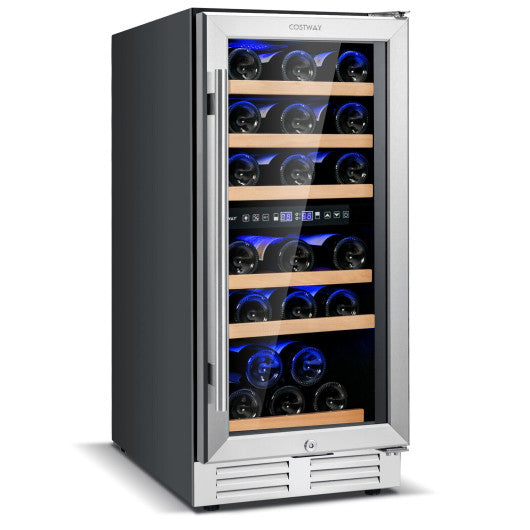 30-Bottle Freestanding Wine Cooler with Temp Memory and Dual Zones -Silver