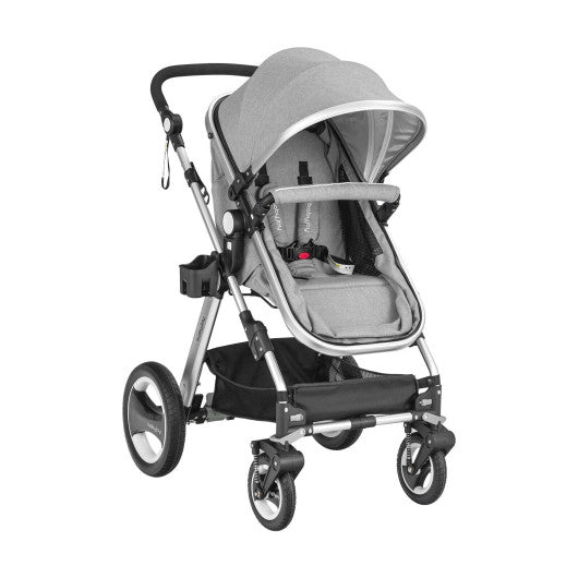 Folding Aluminum Baby Stroller Baby Jogger with Diaper Bag-Gray