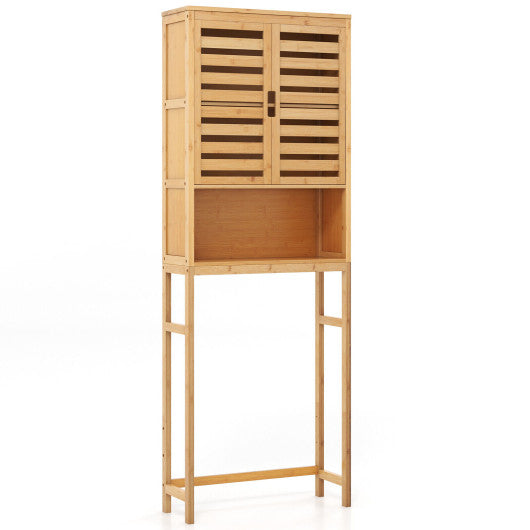 Bamboo Over The Toilet Storage Cabinet Bathroom with Adjustable Shelf-Natural