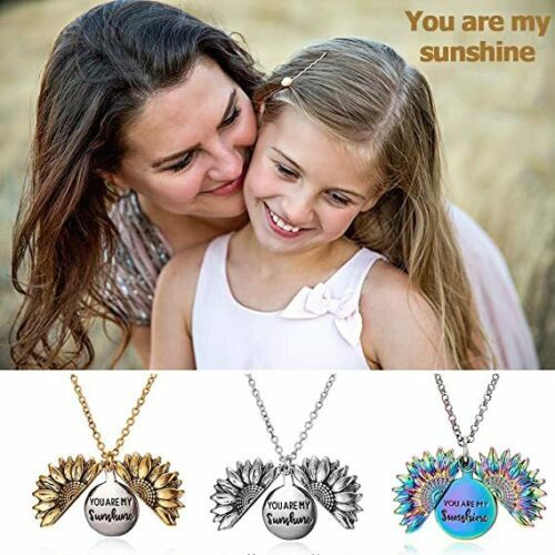 💍✅Sunflower Pendant Charm "You Are My Sunshine"  Sunflower Open Locket Chain Necklace Gift by Js House