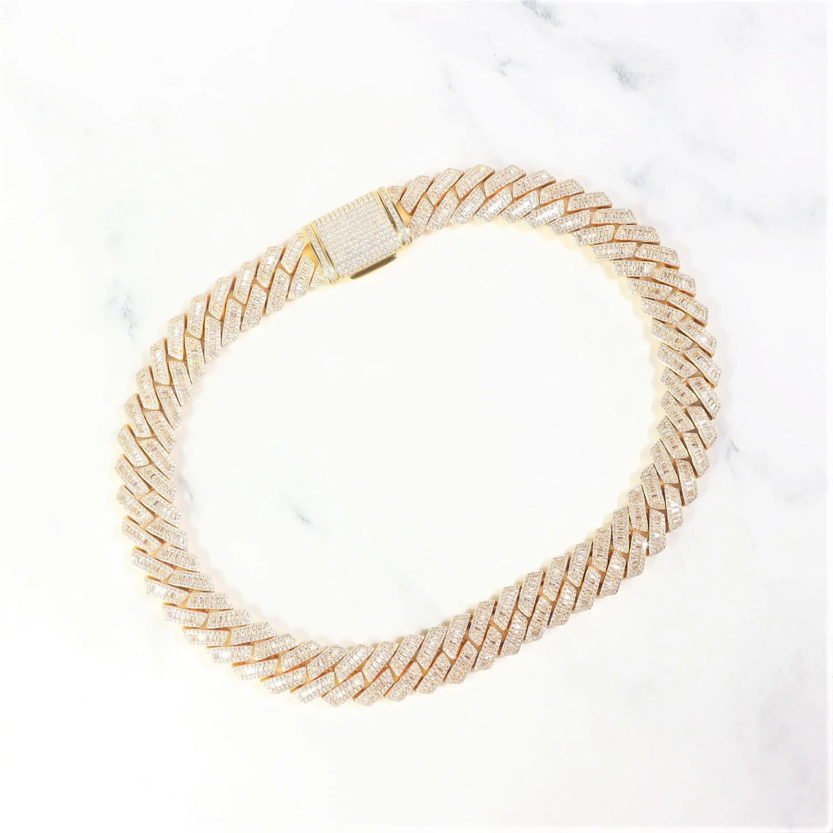 S925 Baguette Moissanite Diamond Cuban Link Chain in 14K Gold - 16mm by Bling Proud | Urban Jewelry Online Store