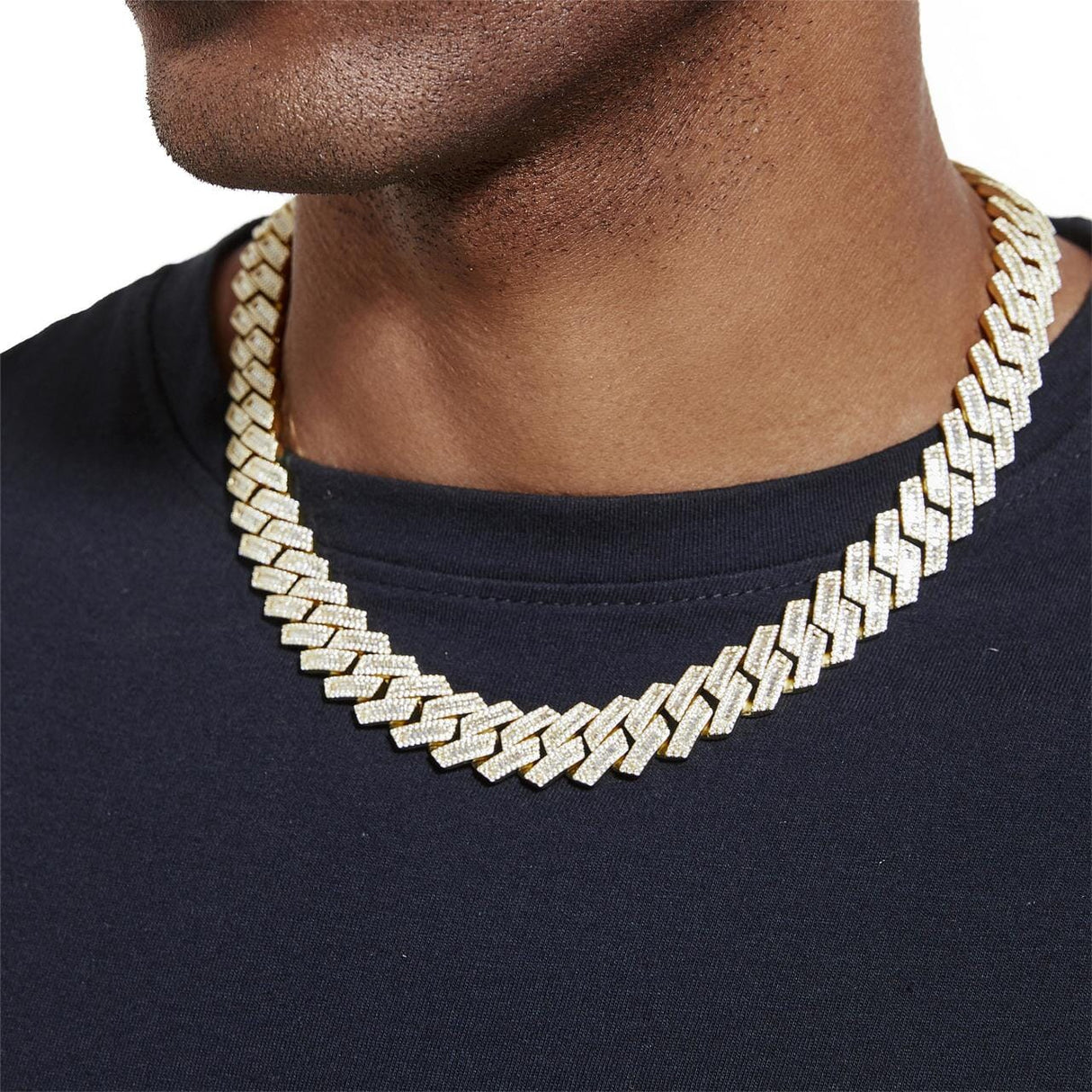 S925 Baguette Moissanite Diamond Cuban Link Chain in 14K Gold - 16mm by Bling Proud | Urban Jewelry Online Store