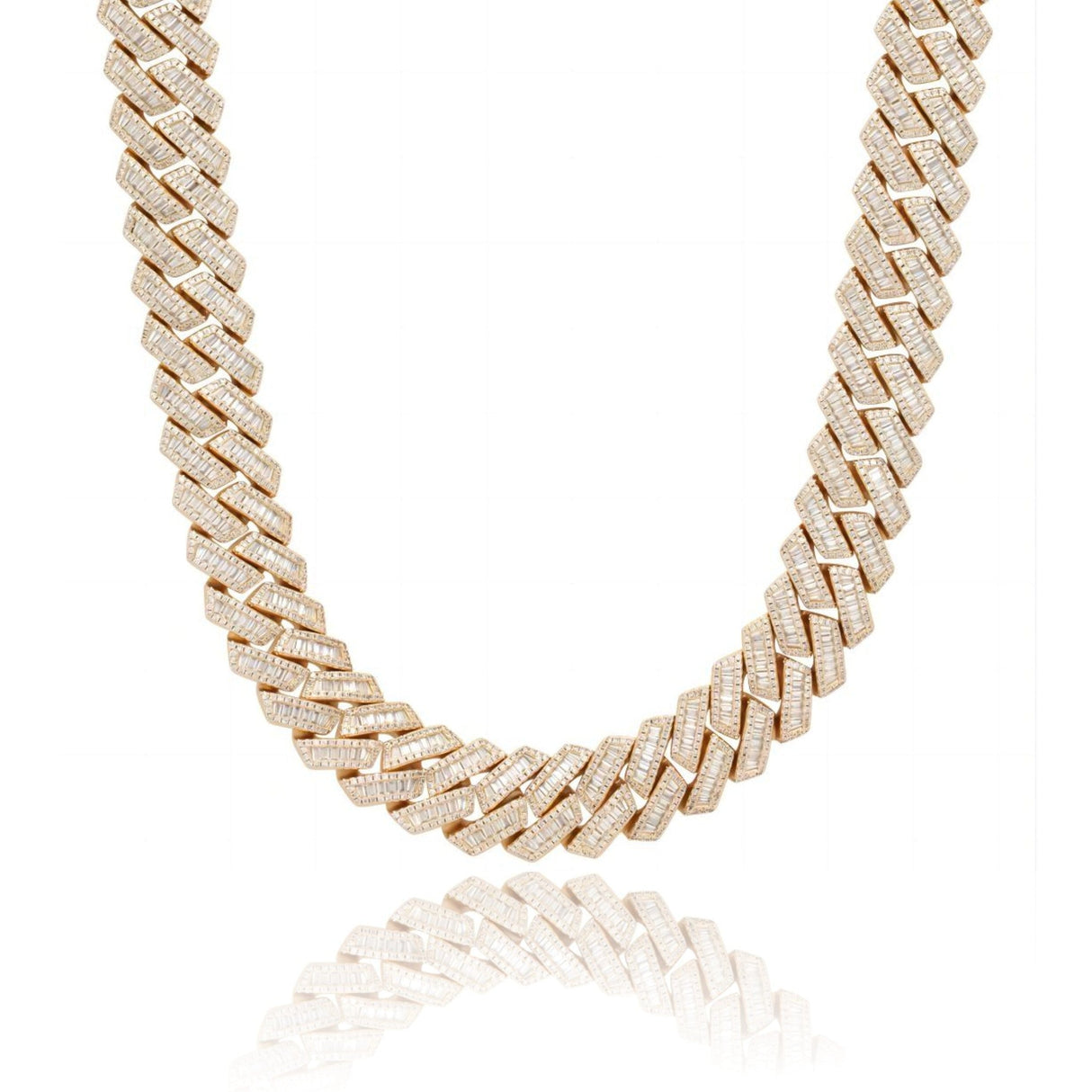 S925 Baguette Moissanite Diamond Cuban Link Chain in 14K Gold - 16mm by Bling Proud | Urban Jewelry Online Store