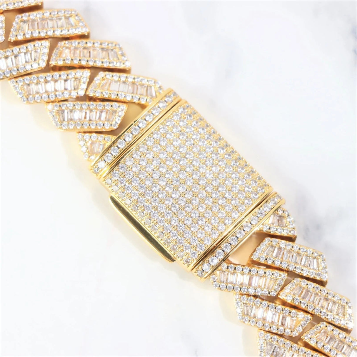 S925 Baguette Moissanite Diamond Cuban Link Chain in 14K Gold - 16mm by Bling Proud | Urban Jewelry Online Store