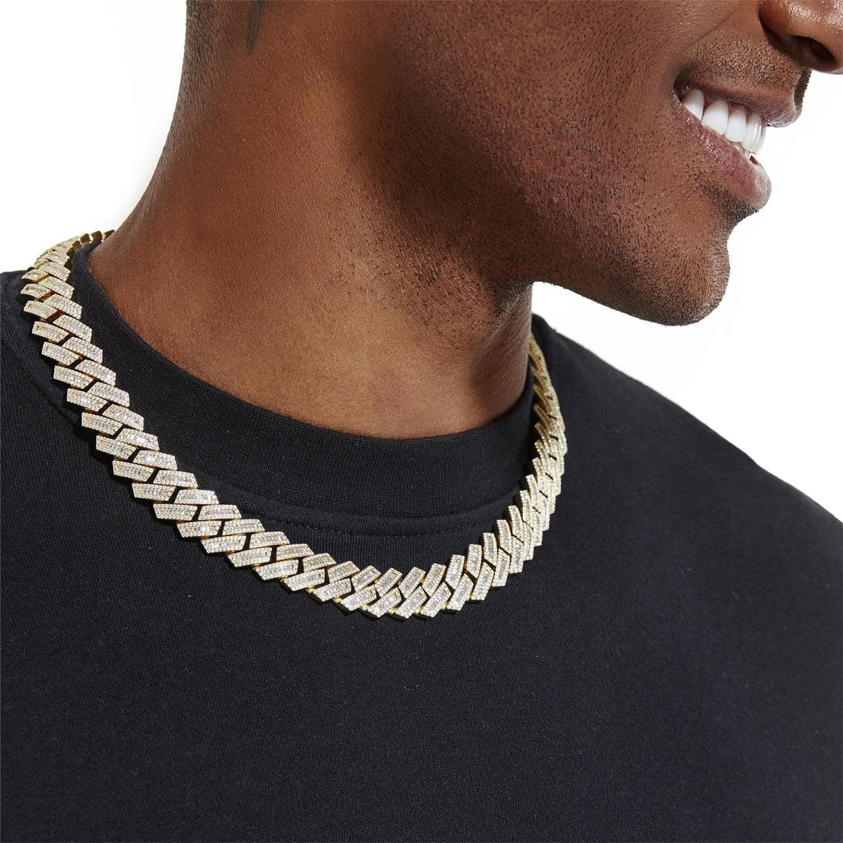 S925 Baguette Moissanite Diamond Cuban Link Chain in 14K Gold - 16mm by Bling Proud | Urban Jewelry Online Store