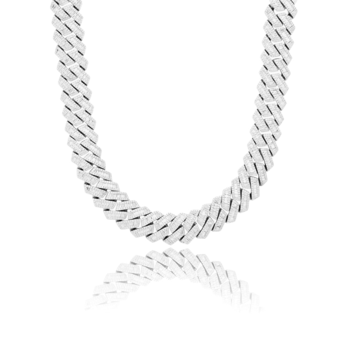 S925 Baguette Moissanite Diamond Cuban Link Chain in White Gold - 16mm by Bling Proud | Urban Jewelry Online Store