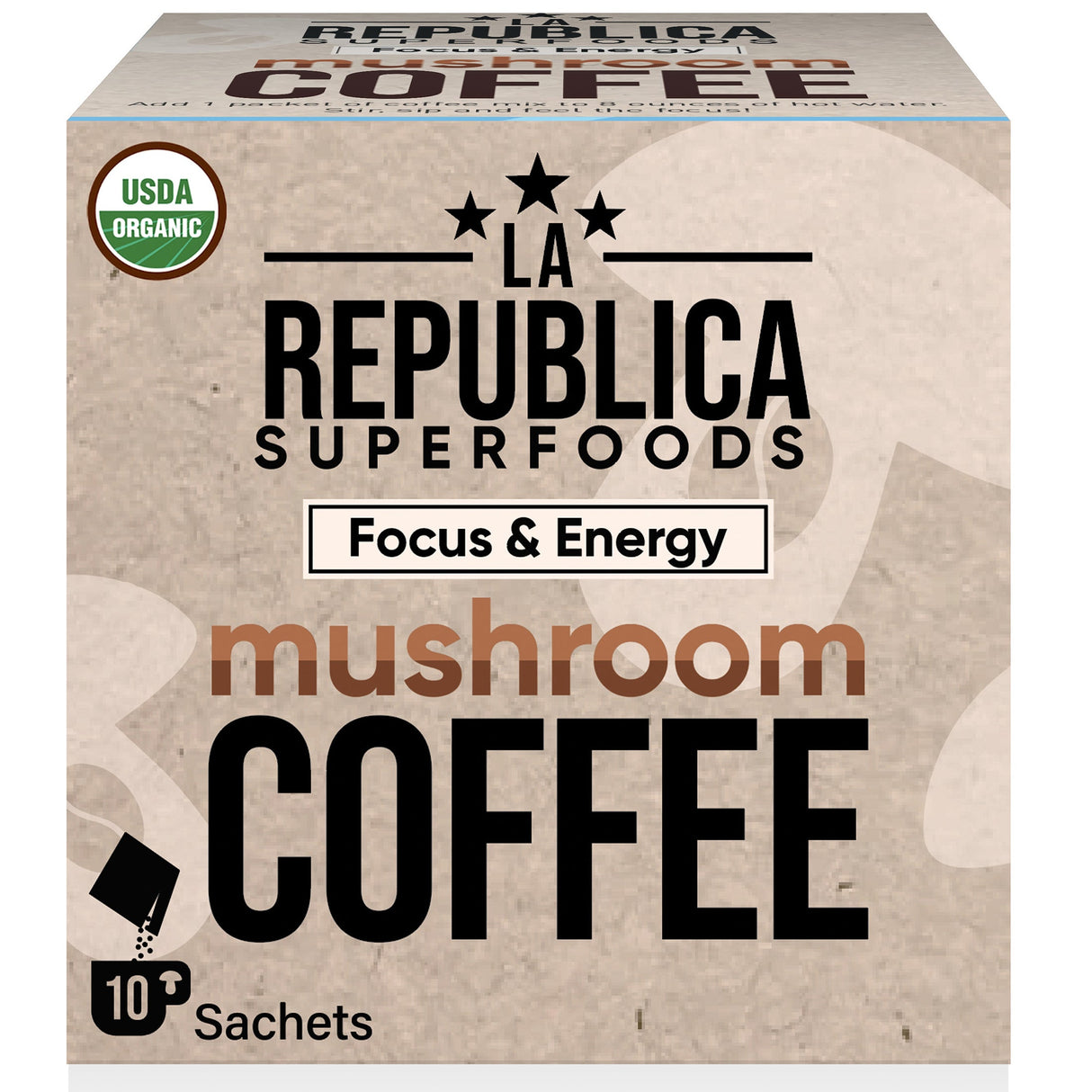 Mushroom Coffee 10-Pack Box of Single Serve Packets by La Republica Superfoods