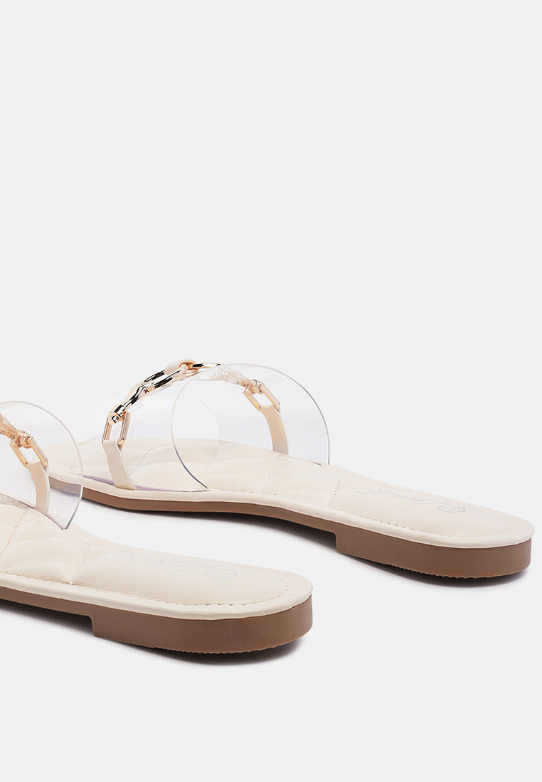 scoth clear buckled quilted slides by London Rag