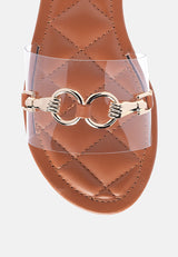 scoth clear buckled quilted slides by London Rag