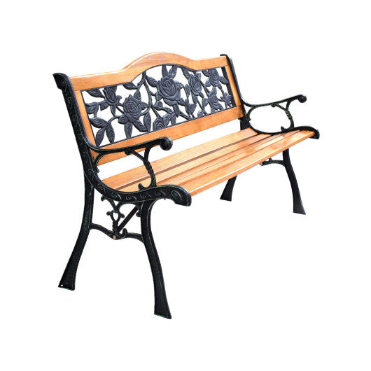 Garden Bench Chair Outdoor Wooden Loveseat with Iron Armrest