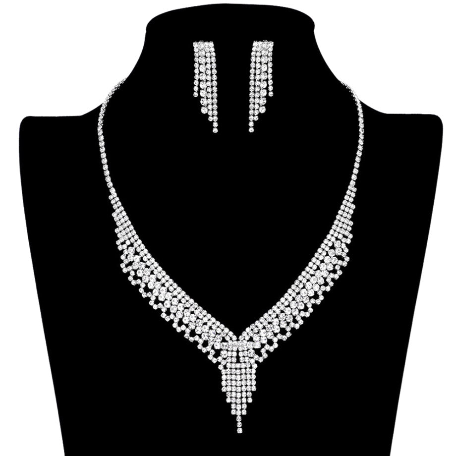 Sparkling Rhinestone Pave Necklace Earring Set by Madeline Love