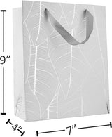 Leaf Design Silver Gift Bags 12 Pack 12.5"X10.25"X4.75" by Hammont