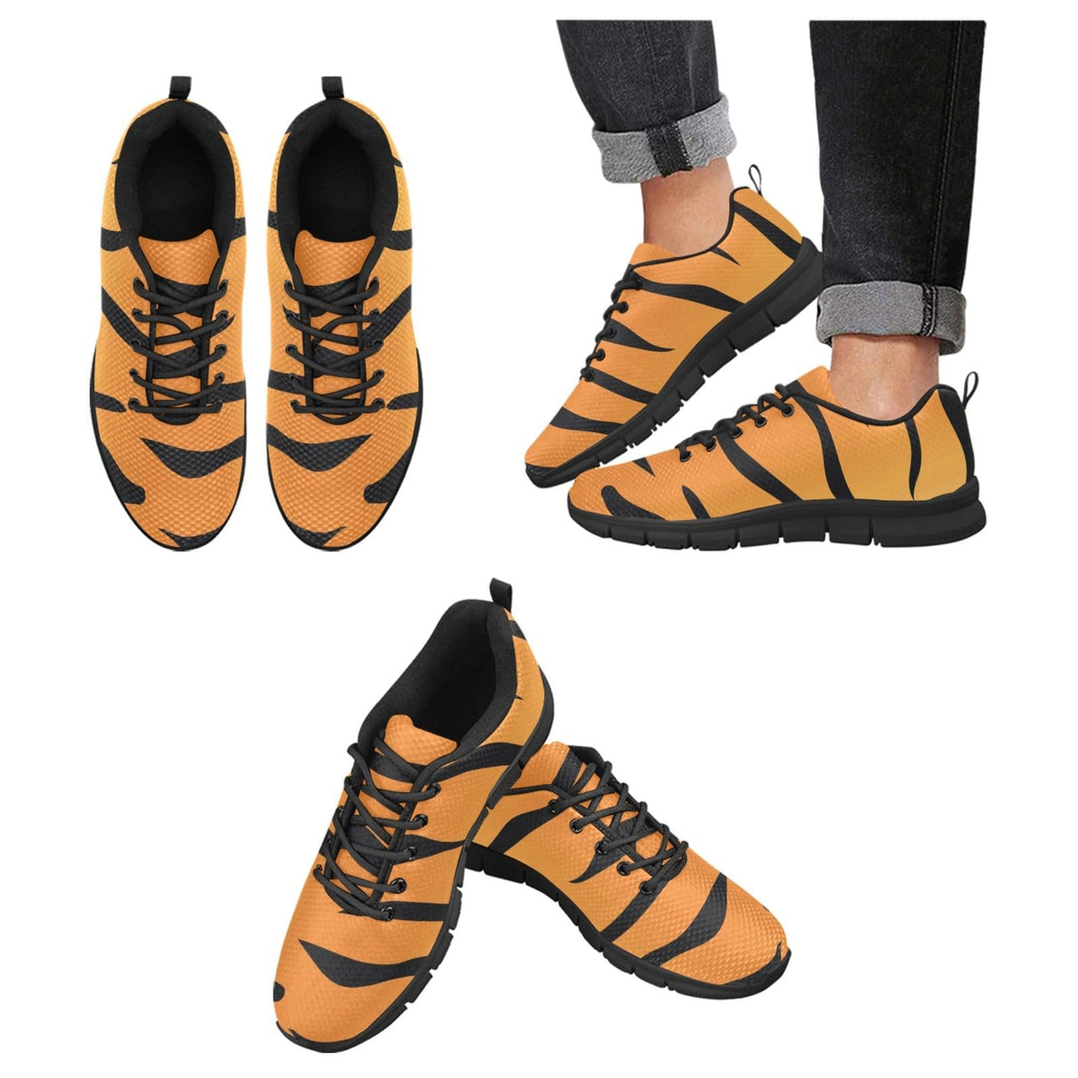 Sneakers for Women, Orange and Black Tiger Striped - Running Shoes by inQue.Style