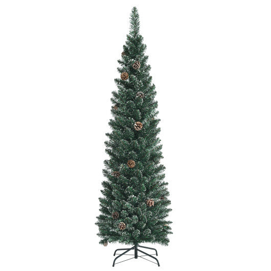 Snowy Artificial Pencil Christmas Tree with Pine Cones-5 ft