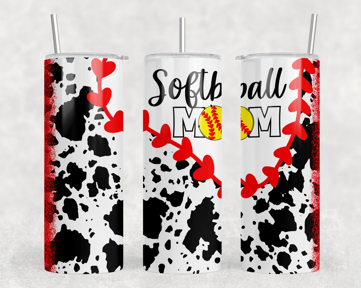 Softball Mom Cow Print|Skinny Tumbler|Optional Bluetooth Speaker| Speaker Color Varies by Rowdy Ridge Co