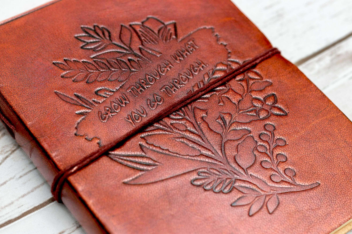 Grow Through Quote Leather Journal - 8x6 Size by Soothi