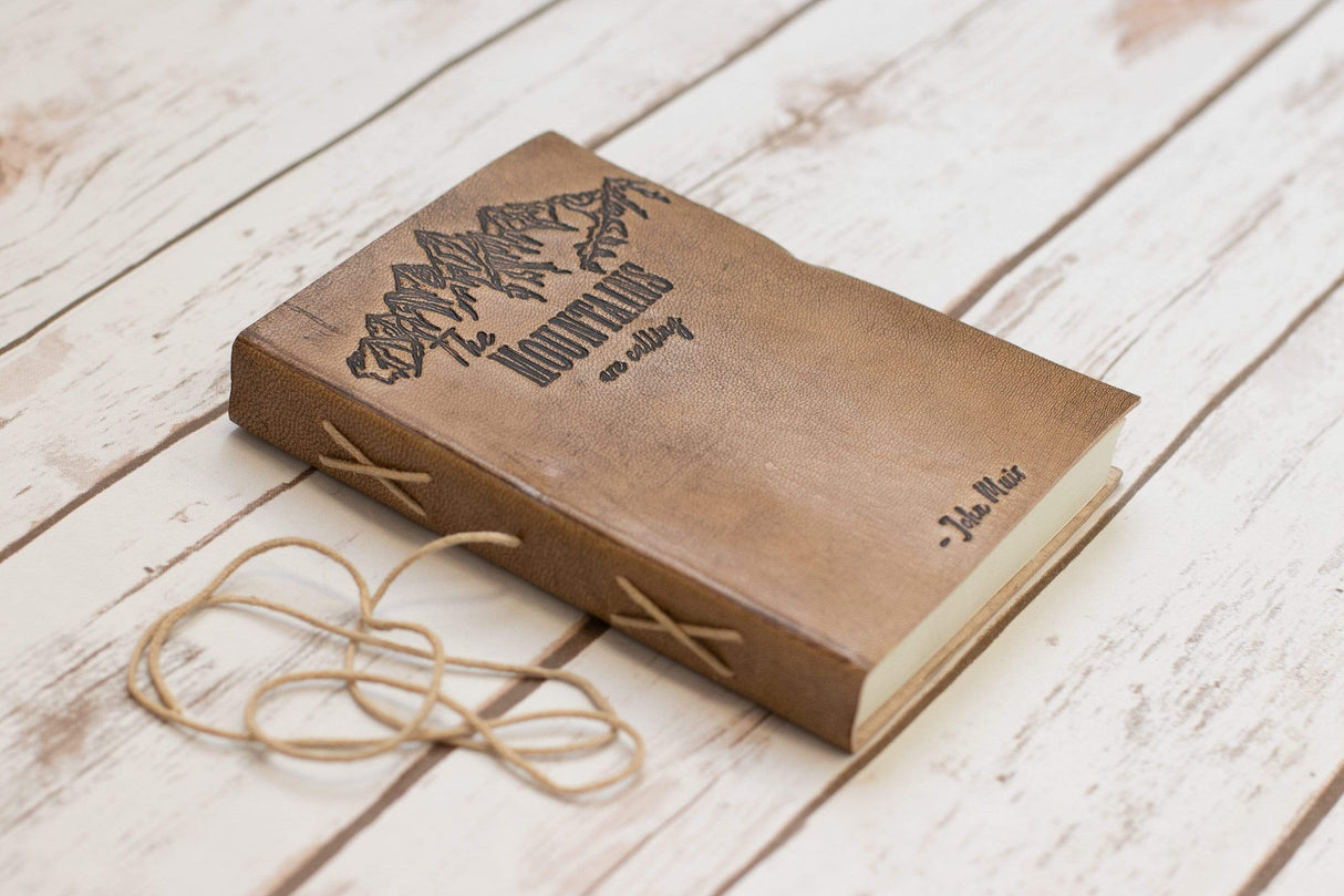 The Mountains Are Calling John Muir Quote Leather Journal - 7x5 by Soothi