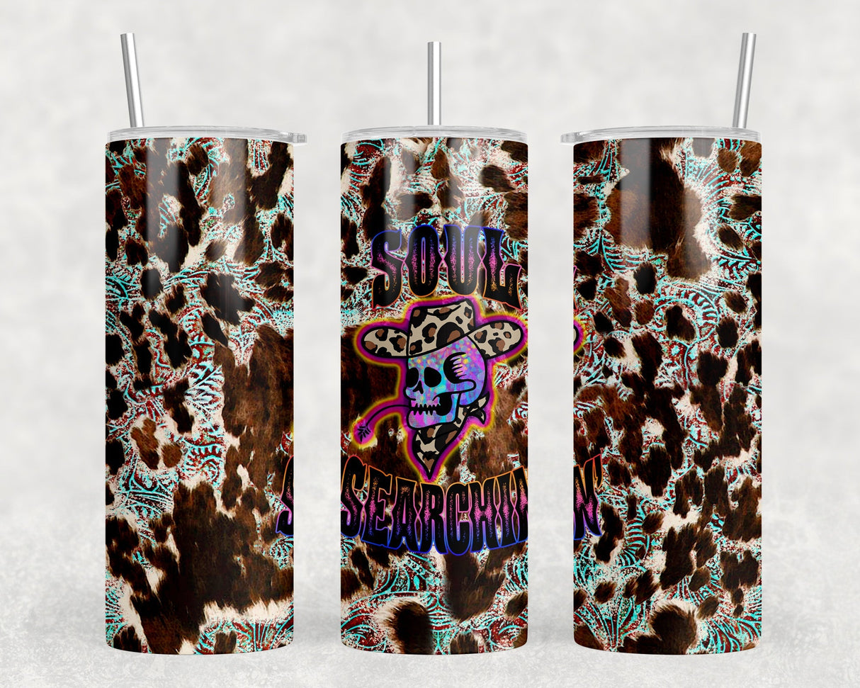 Soul Searchin Skull - 20 oz Steel Skinny Tumbler - Optional Blue Tooth Speaker - Speaker Color will Vary by Rowdy Ridge Co