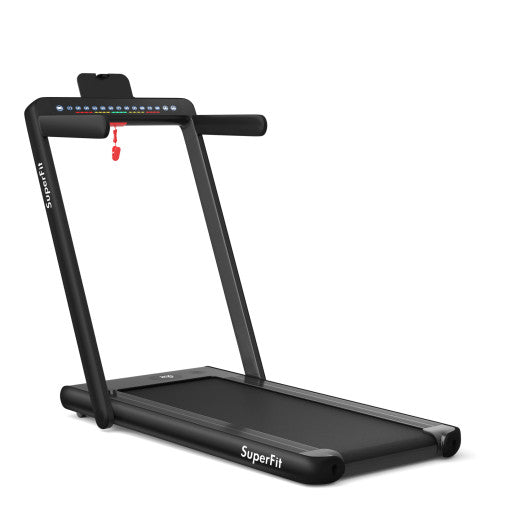 2-in-1 Electric Motorized Folding Treadmill with Dual Display-Black