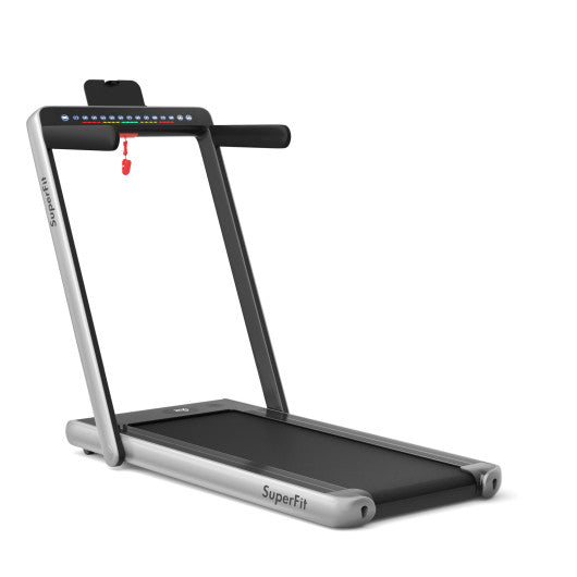 2-in-1 Electric Motorized Health and Fitness Folding Treadmill with Dual Display-Silver