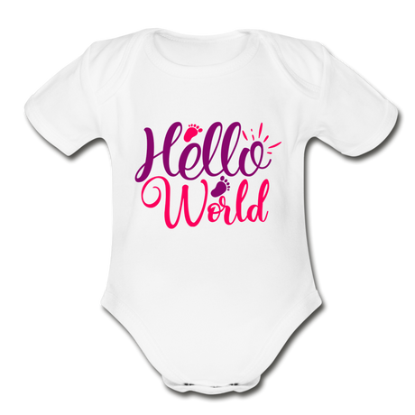 Hello World Short Sleeve Baby Bodysuit by Tshirt Unlimited