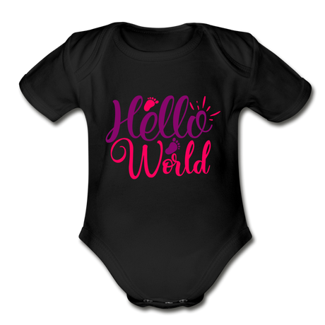 Hello World Short Sleeve Baby Bodysuit by Tshirt Unlimited