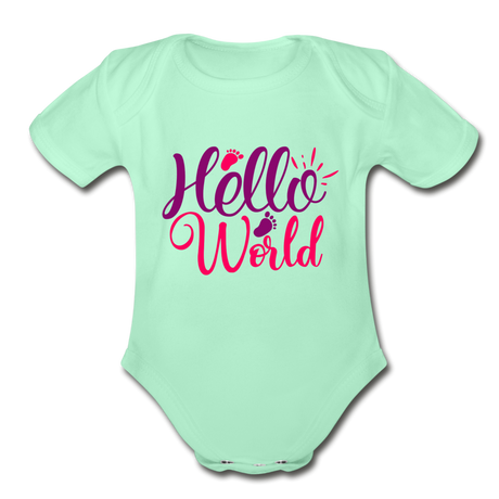 Hello World Short Sleeve Baby Bodysuit by Tshirt Unlimited