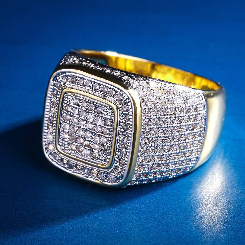 Square Iced Out Diamond Ring 14K Gold Plated by Bling Proud | Urban Jewelry Online Store