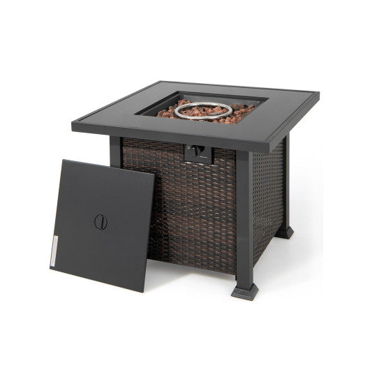 32 Inch Square Propane Fire Pit Table with Lava Rocks Cover-Brown