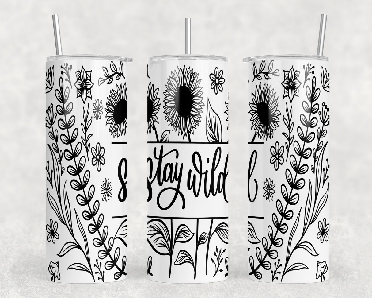 Stay Wild Sunflower - 20 oz Steel Skinny Tumbler - Optional Blue Tooth Speaker - Speaker Color will Vary by Rowdy Ridge Co