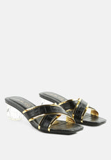 stellar gold line croc sculpted heel sandals by London Rag