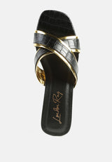 stellar gold line croc sculpted heel sandals by London Rag