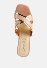 stellar gold line croc sculpted heel sandals by London Rag