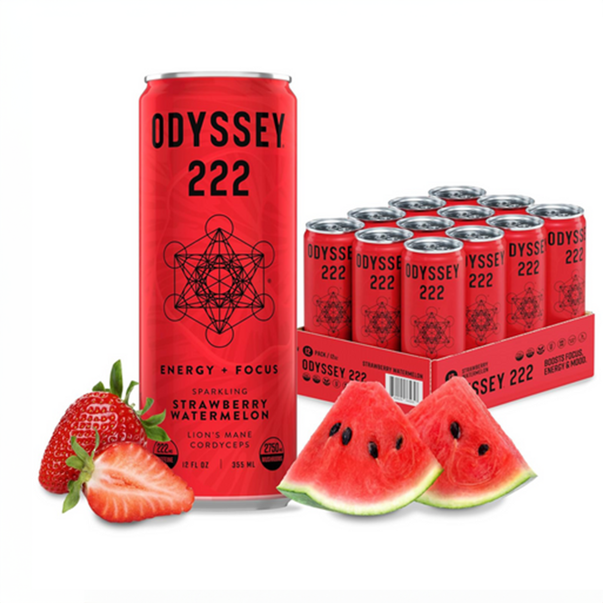 Strawberry Watermelon 222 Sparkling Energy Drink - 222mg Caffeine - 12 Pack by OdysseyElixir