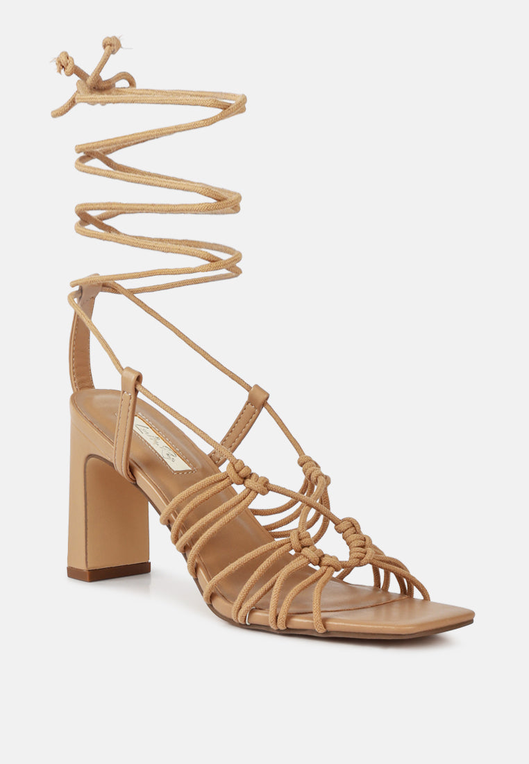 strings attach lace up italian block heel sandals by London Rag