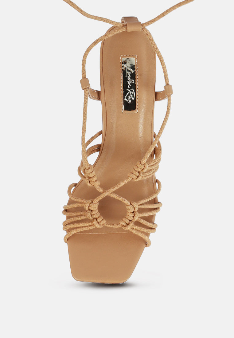 strings attach lace up italian block heel sandals by London Rag