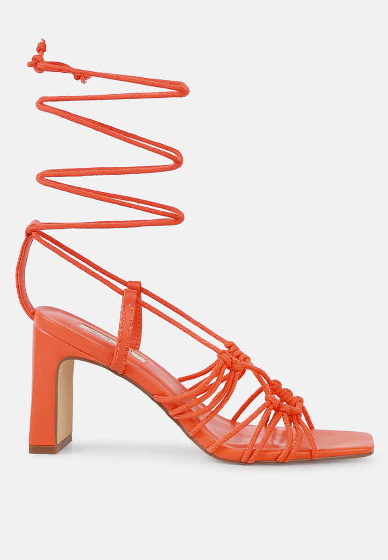 strings attach lace up italian block heel sandals by London Rag